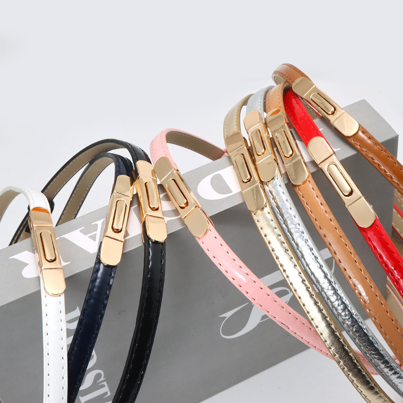 Ženski pojas od PU kože, tanak, širina <2 cm, kopča od legure, zatvaranje kopčom, stil Fresh and Sweet