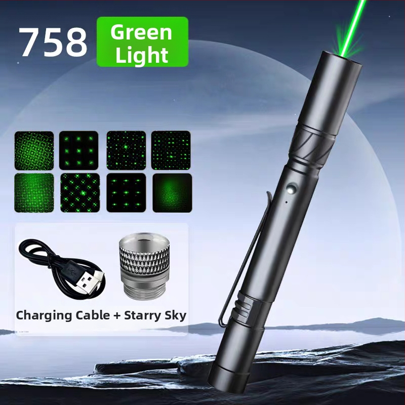 Mini laserové svietidlo USB nabíjanie, dlhý dosah a vysoký výkon; laserová vzdialenosť 1 km, vlnová dĺžka 532 nm, vstavaná lítiová batéria