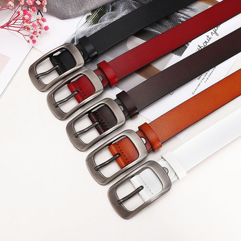 Curea decorativă de damă din piele naturală, din două straturi de piele de vită, cataramă din aliaj, închidere cu cui, stil vintage