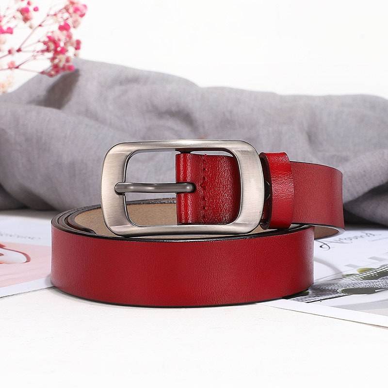 Curea decorativă de damă din piele naturală, din două straturi de piele de vită, cataramă din aliaj, închidere cu cui, stil vintage