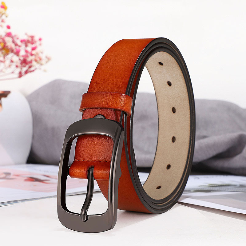 Curea decorativă de damă din piele naturală, din două straturi de piele de vită, cataramă din aliaj, închidere cu cui, stil vintage