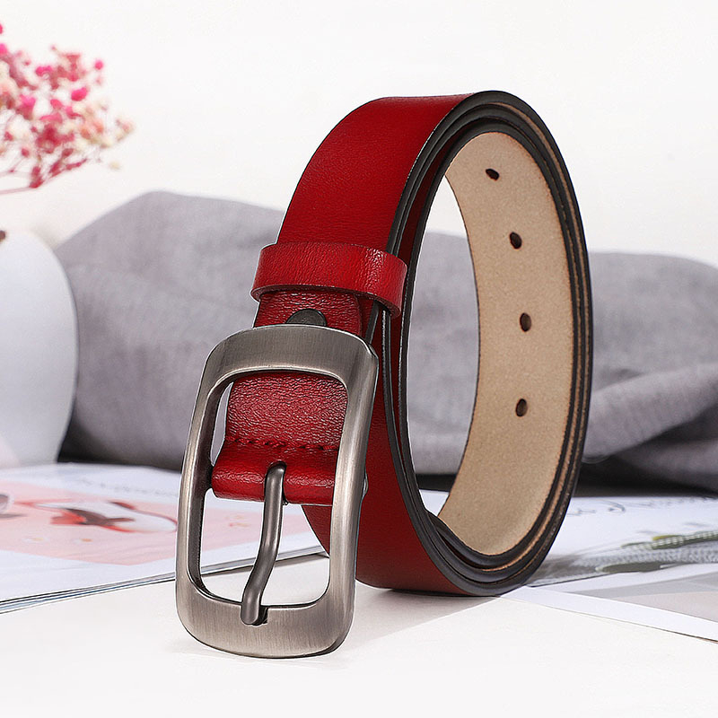 Curea decorativă de damă din piele naturală, din două straturi de piele de vită, cataramă din aliaj, închidere cu cui, stil vintage