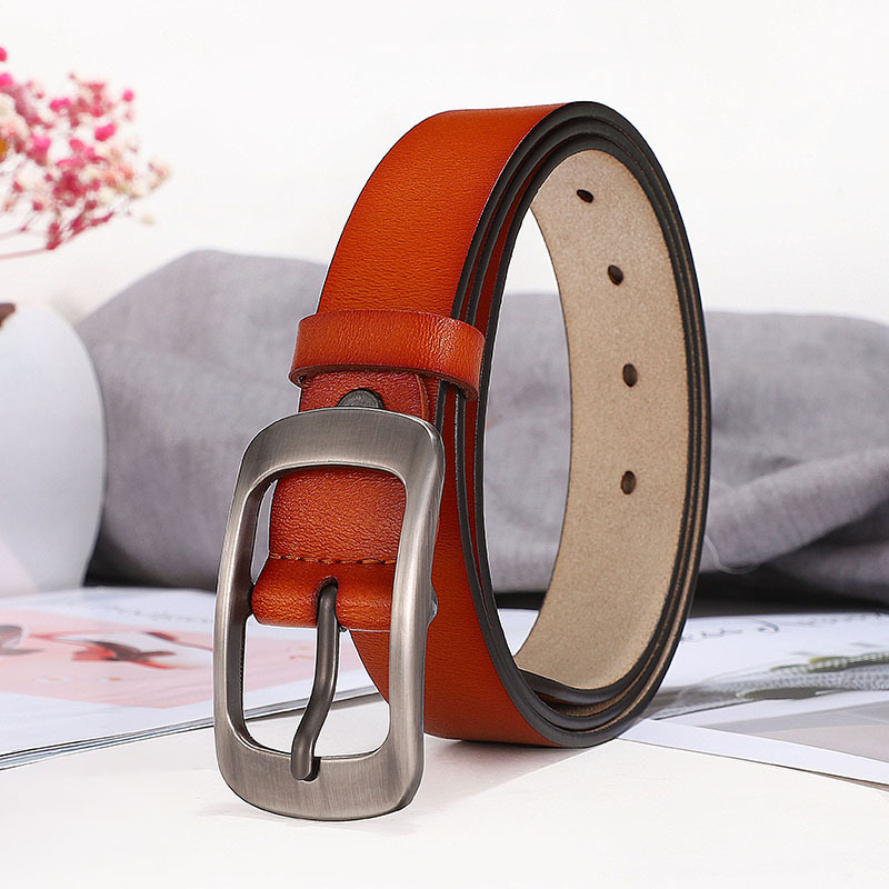 Curea decorativă de damă din piele naturală, din două straturi de piele de vită, cataramă din aliaj, închidere cu cui, stil vintage