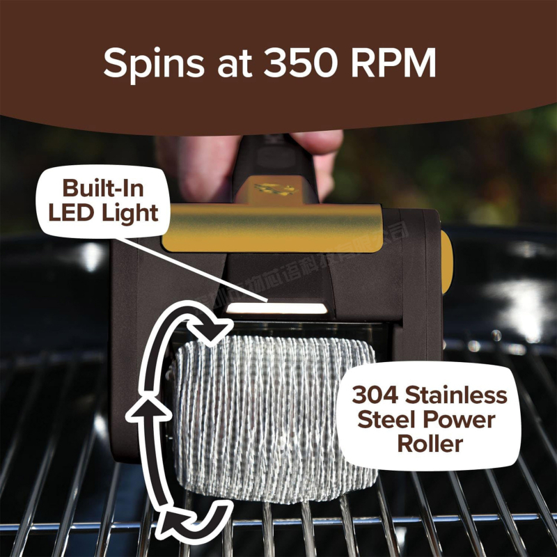 BBQ roler četka za roštilj s LED svjetlom, bez čekinja, čišćenje hrane, 304 nehrđajući čelik četka i nehrđajući čelični držač, paket 24 kom