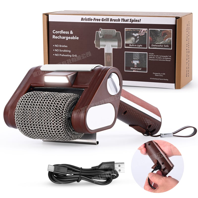 BBQ roler četka za roštilj s LED svjetlom, bez čekinja, čišćenje hrane, 304 nehrđajući čelik četka i nehrđajući čelični držač, paket 24 kom