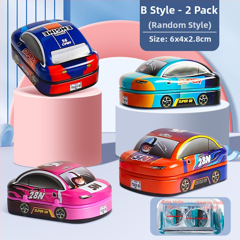 Ručný orezávač ceruziek s dvomi dierami, mini dizajn auta, model X258, pre deti 0–14 rokov, unisex