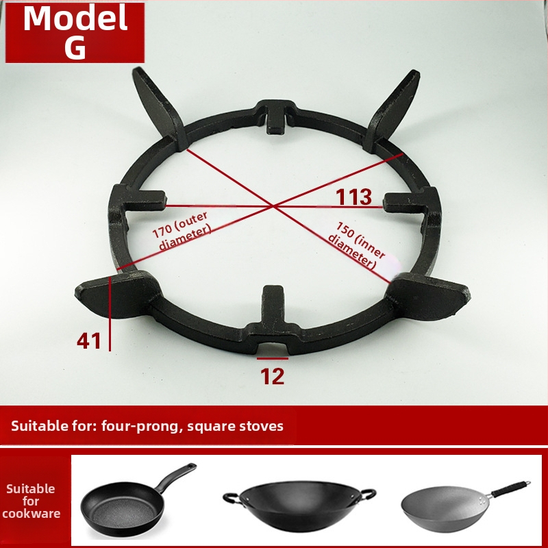 Držiak na plynovú varnú dosku od značky Leyi s protišmykovým malým stojanom na hrnce, liatina, model ZHUTIE, bez montáže, čistá hmotnosť 0,4 kg