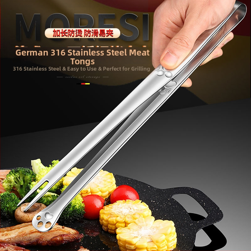 Kliešte na gril z 316 nerezovej ocele s vidličkou, rozšírené, viacúčelové, protišmykové, tepelne odolné