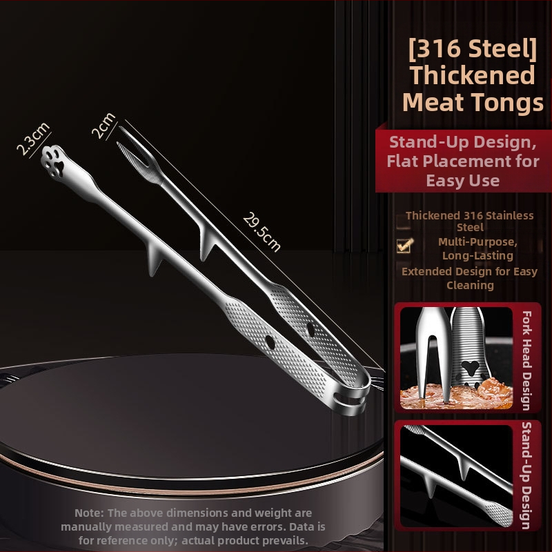 Kliešte na gril z 316 nerezovej ocele s vidličkou, rozšírené, viacúčelové, protišmykové, tepelne odolné