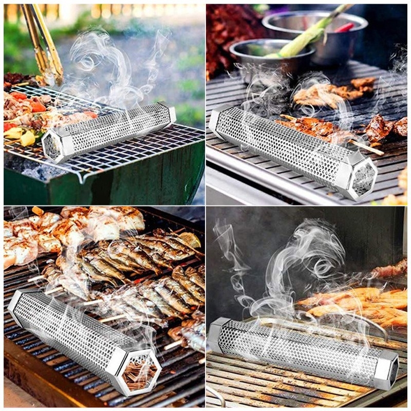 Rozsdamentes acél BBQ füstölő — hatszögletű rombusz forma, hordozható, rozsdaálló, tapadásmentes