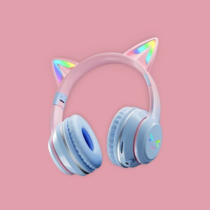 Bežične slušalice s trakom za glavu i svjetlećim mačjim ušima, Bluetooth 5.4, domet 10 m, trajanje baterije 8 sati, višestruko spajanje