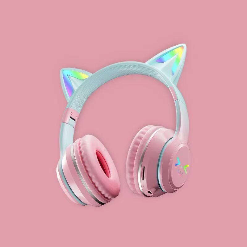 Bežične slušalice s trakom za glavu i svjetlećim mačjim ušima, Bluetooth 5.4, domet 10 m, trajanje baterije 8 sati, višestruko spajanje