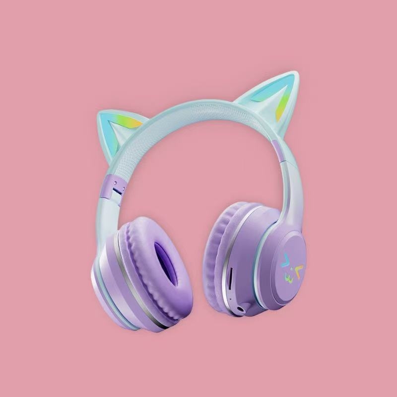 Bežične slušalice s trakom za glavu i svjetlećim mačjim ušima, Bluetooth 5.4, domet 10 m, trajanje baterije 8 sati, višestruko spajanje