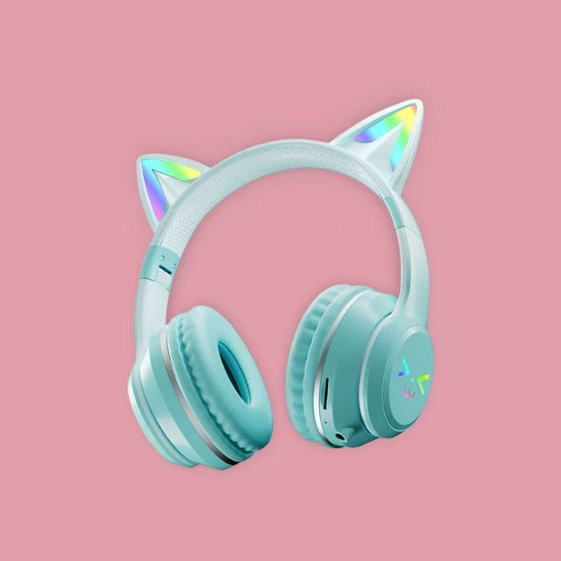 Bežične slušalice s trakom za glavu i svjetlećim mačjim ušima, Bluetooth 5.4, domet 10 m, trajanje baterije 8 sati, višestruko spajanje