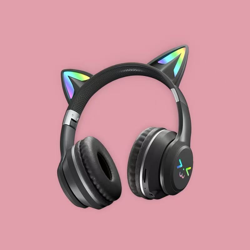 Bežične slušalice s trakom za glavu i svjetlećim mačjim ušima, Bluetooth 5.4, domet 10 m, trajanje baterije 8 sati, višestruko spajanje