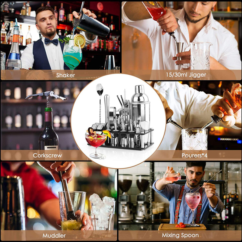 Set alata za koktele 23 komada od nehrđajućeg čelika 304, s akrilnim elementima za led