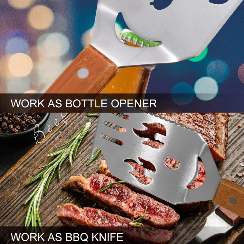 Špatula za kuhanje od nehrđajućeg čelika s bukovom drškom | protivlepljiva, protuklizna, otporna na visoke temperature, zaštita od opeklina | ispis logotipa dostupan