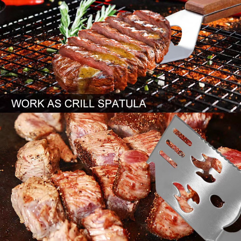 Špatula za kuhanje od nehrđajućeg čelika s bukovom drškom | protivlepljiva, protuklizna, otporna na visoke temperature, zaštita od opeklina | ispis logotipa dostupan