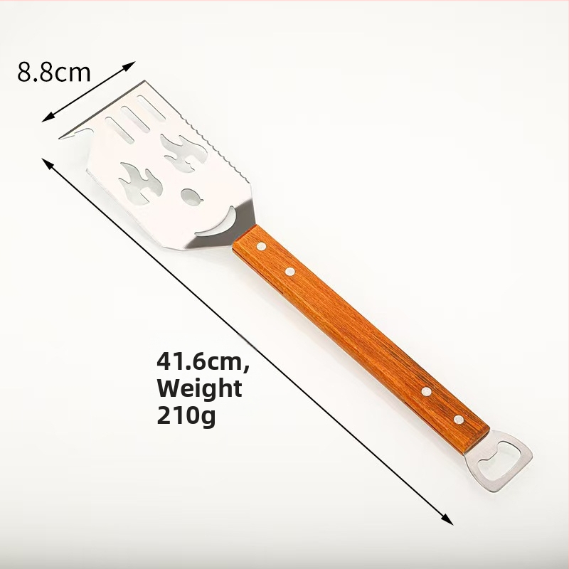 Nerezová špachtľa na varenie s bukovou rukoväťou | proti pripáleniu, protišmyková, odolná voči vysokým teplotám, ochrana proti popáleninám | tlač loga k dispozícii