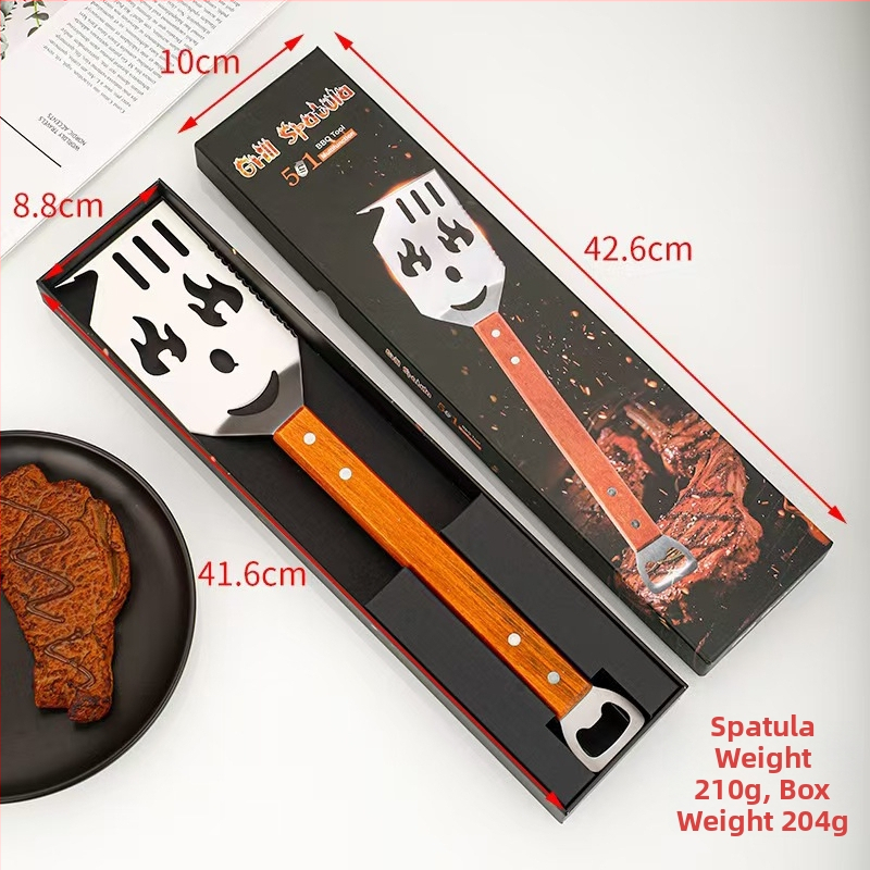 Nerezová špachtľa na varenie s bukovou rukoväťou | proti pripáleniu, protišmyková, odolná voči vysokým teplotám, ochrana proti popáleninám | tlač loga k dispozícii