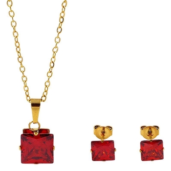 Set naušnica i lančić s kvadratnim cirkonom, titan čelik, O-lanac, unisex, 3A cirkon