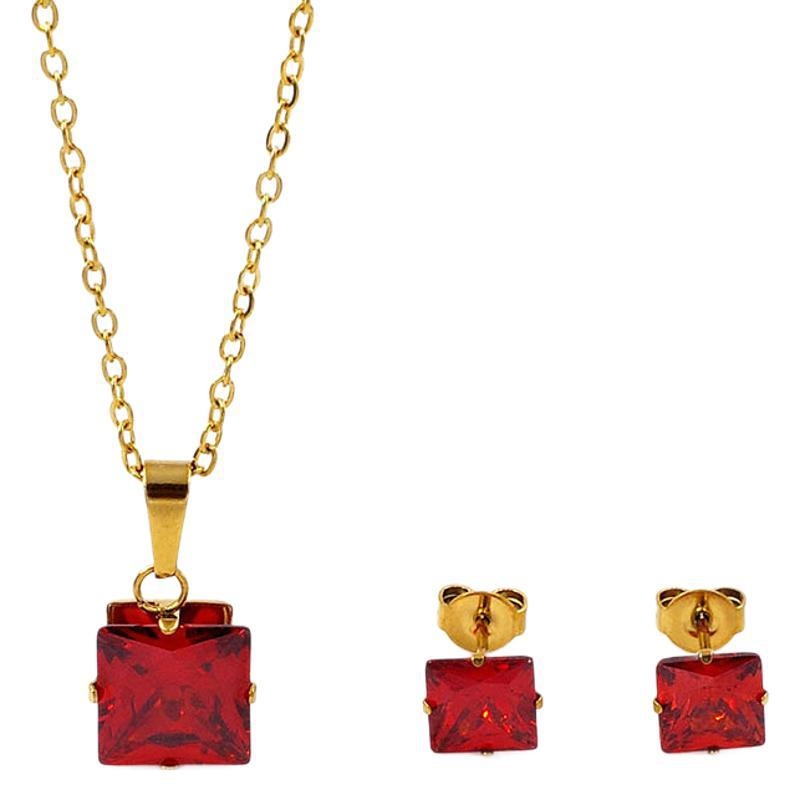 Set naušnica i lančić s kvadratnim cirkonom, titan čelik, O-lanac, unisex, 3A cirkon