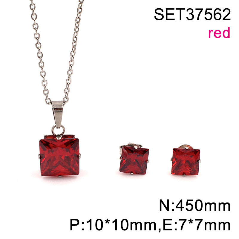 Set naušnica i lančić s kvadratnim cirkonom, titan čelik, O-lanac, unisex, 3A cirkon