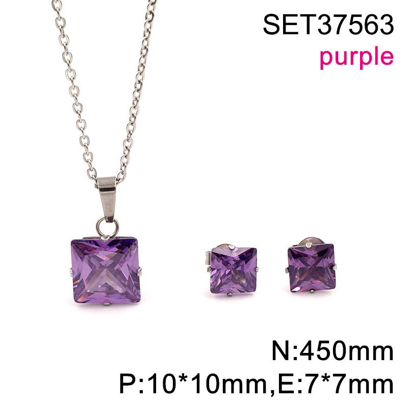 Set naušnica i lančić s kvadratnim cirkonom, titan čelik, O-lanac, unisex, 3A cirkon