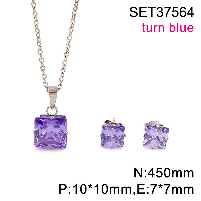 Set naušnica i lančić s kvadratnim cirkonom, titan čelik, O-lanac, unisex, 3A cirkon