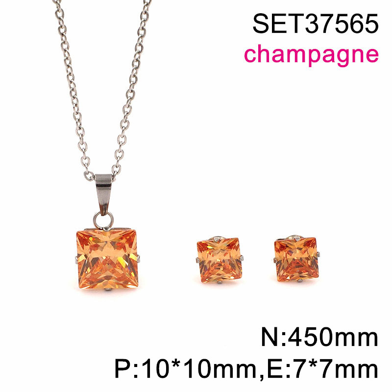 Set naušnica i lančić s kvadratnim cirkonom, titan čelik, O-lanac, unisex, 3A cirkon