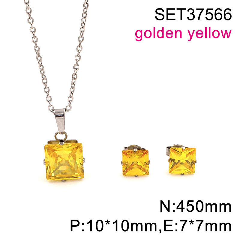 Set naušnica i lančić s kvadratnim cirkonom, titan čelik, O-lanac, unisex, 3A cirkon