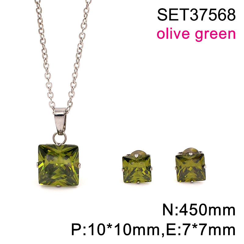 Set naušnica i lančić s kvadratnim cirkonom, titan čelik, O-lanac, unisex, 3A cirkon