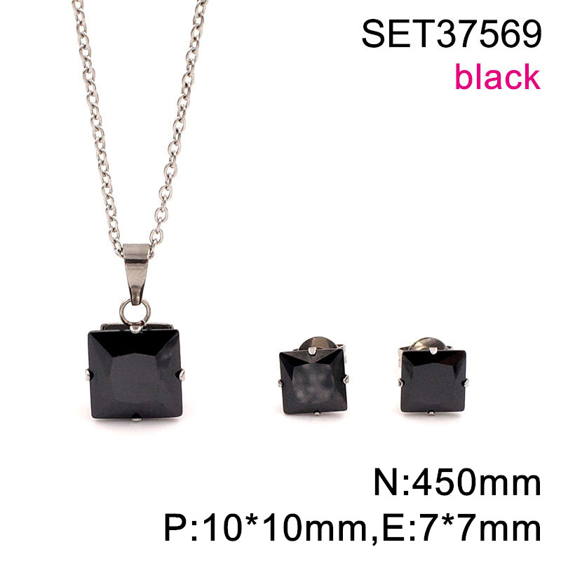 Set naušnica i lančić s kvadratnim cirkonom, titan čelik, O-lanac, unisex, 3A cirkon