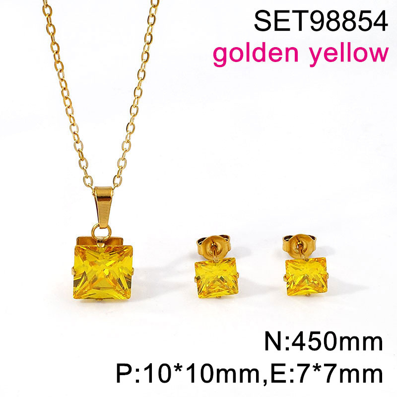 Set naušnica i lančić s kvadratnim cirkonom, titan čelik, O-lanac, unisex, 3A cirkon