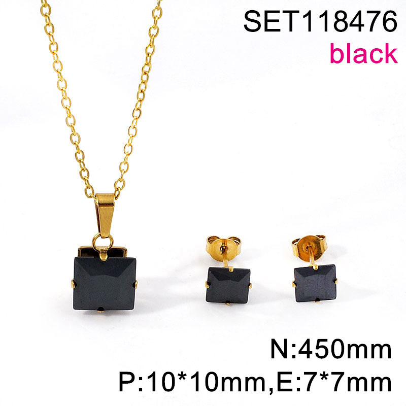 Set naušnica i lančić s kvadratnim cirkonom, titan čelik, O-lanac, unisex, 3A cirkon