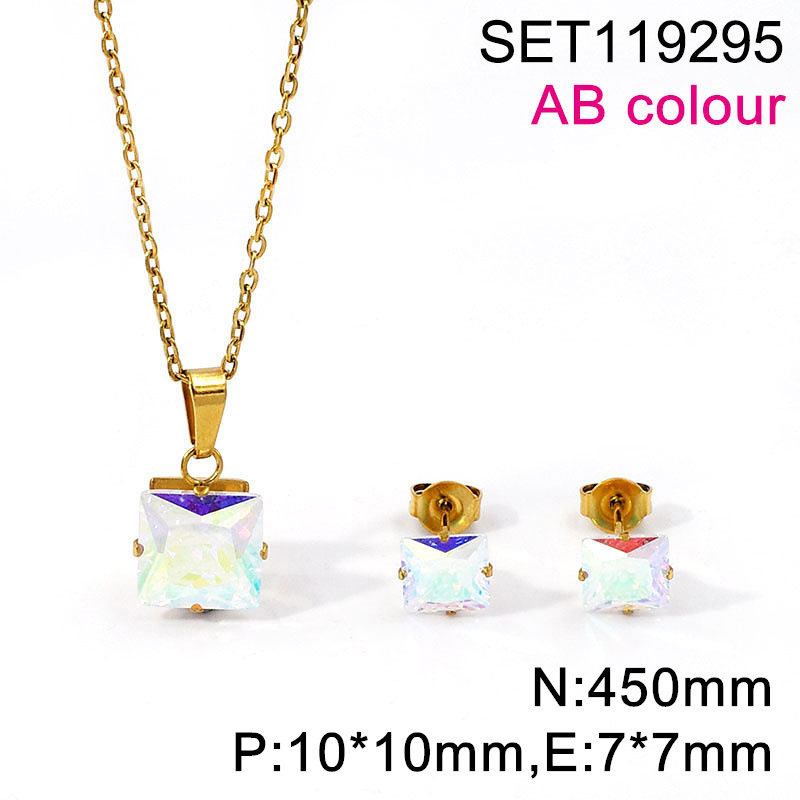 Set naušnica i lančić s kvadratnim cirkonom, titan čelik, O-lanac, unisex, 3A cirkon