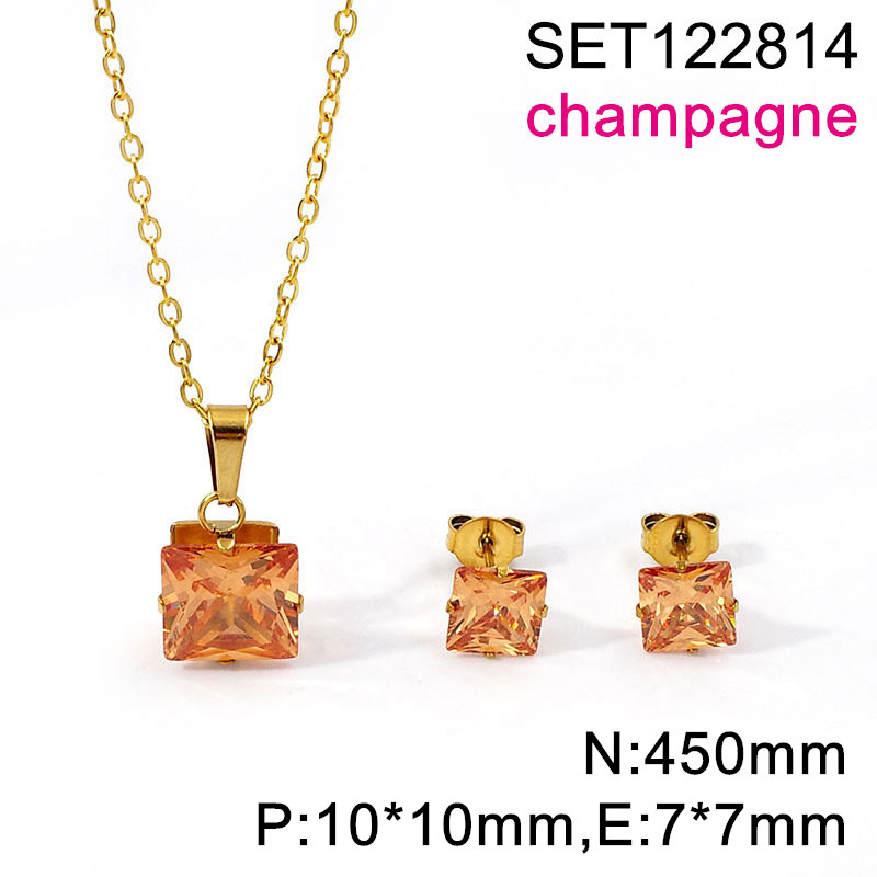 Set naušnica i lančić s kvadratnim cirkonom, titan čelik, O-lanac, unisex, 3A cirkon