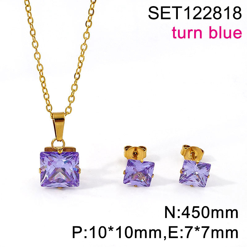 Set naušnica i lančić s kvadratnim cirkonom, titan čelik, O-lanac, unisex, 3A cirkon