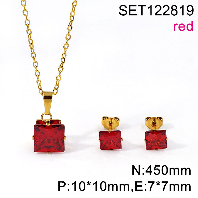 Set naušnica i lančić s kvadratnim cirkonom, titan čelik, O-lanac, unisex, 3A cirkon