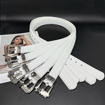 Curea cu cataramă în formă de cruce pentru bărbați și femei, potrivită pentru rochii și blugi (Piele artificială • Cataramă din aliaj • Închidere cu pin • Perforație și electroplacare)