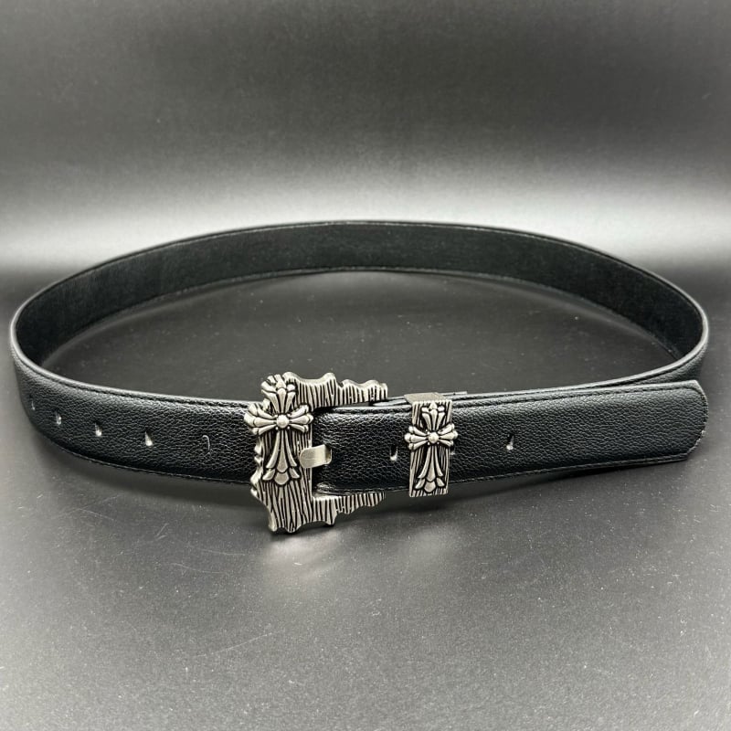 Curea cu cataramă în formă de cruce pentru bărbați și femei, potrivită pentru rochii și blugi (Piele artificială • Cataramă din aliaj • Închidere cu pin • Perforație și electroplacare)