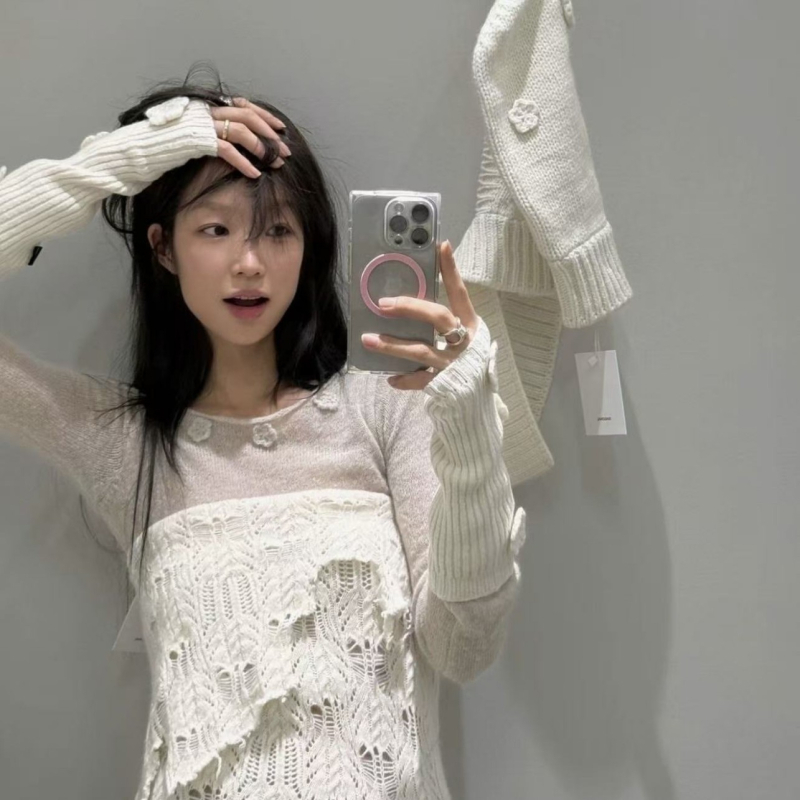 Cvjetni pleteni rukavci za ruke s djelomičnim prstima za žene, topli izvezeni pleteni rukavici (zima, proljeće, jesen)