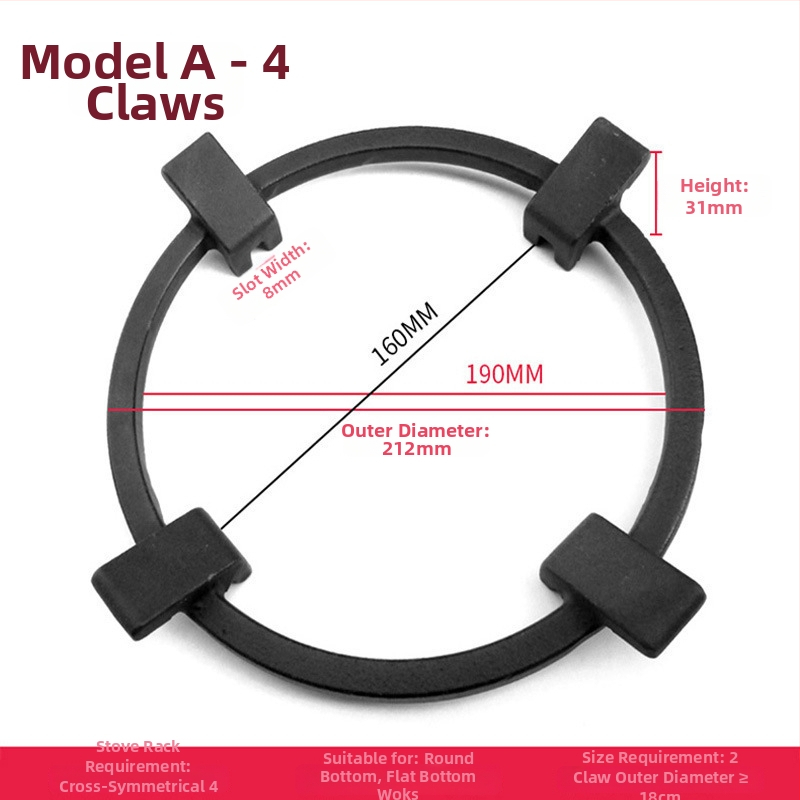 Nerezová oceľová podpera na plynový sporák, držiak na wok a hrniec s mliekom, protišmykový, univerzálny s štyrmi alebo piatimi pazúrmi