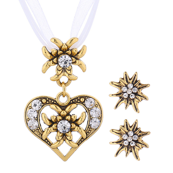 Nakit s srcolikim privjeskom Edelweiss s dijamantima – cinkov legura, elektroplatiranje, težina 18 g