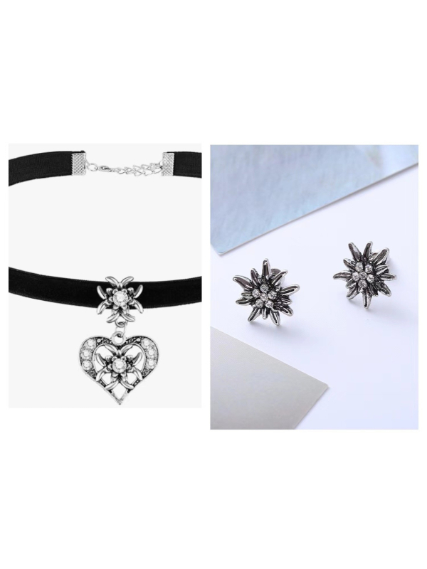 Nakit s srcolikim privjeskom Edelweiss s dijamantima – cinkov legura, elektroplatiranje, težina 18 g