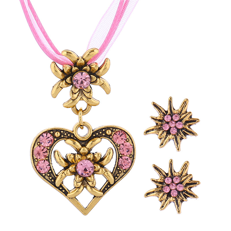 Nakit s srcolikim privjeskom Edelweiss s dijamantima – cinkov legura, elektroplatiranje, težina 18 g