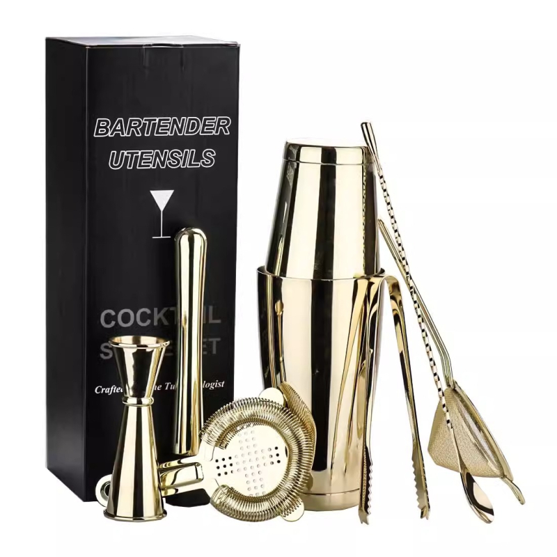 Boston stil komplet koktel shaker od nehrđajućeg čelika, 7 dijelova, s dva mjernа čašice, filtr za led, drobilicom leda i cjedilom
