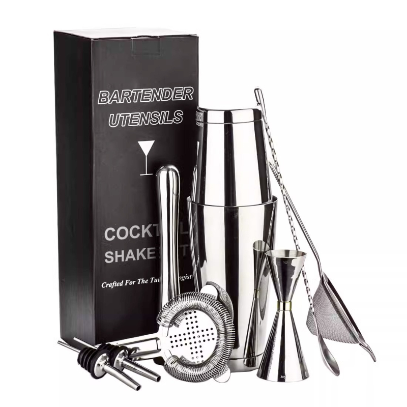 Boston stil komplet koktel shaker od nehrđajućeg čelika, 7 dijelova, s dva mjernа čašice, filtr za led, drobilicom leda i cjedilom