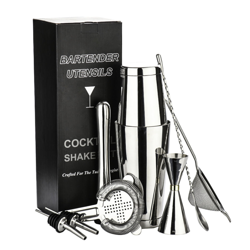 Boston stil komplet koktel shaker od nehrđajućeg čelika, 7 dijelova, s dva mjernа čašice, filtr za led, drobilicom leda i cjedilom