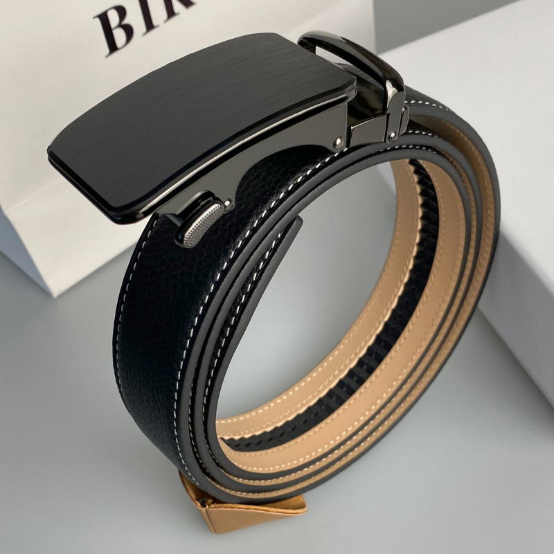 Centură de bărbați din piele naturală cu cataramă automată, piele de vițel de top, cataramă din aliaj, lățime 2-4 cm, turnare prin presare la cald